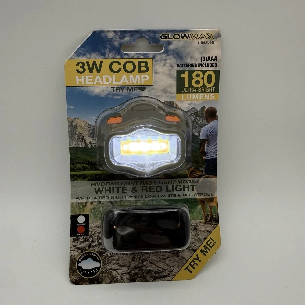 GlowMax 3W COB LED Headlamp 180 lm White/Red Modes IP44, 3x AAA Included